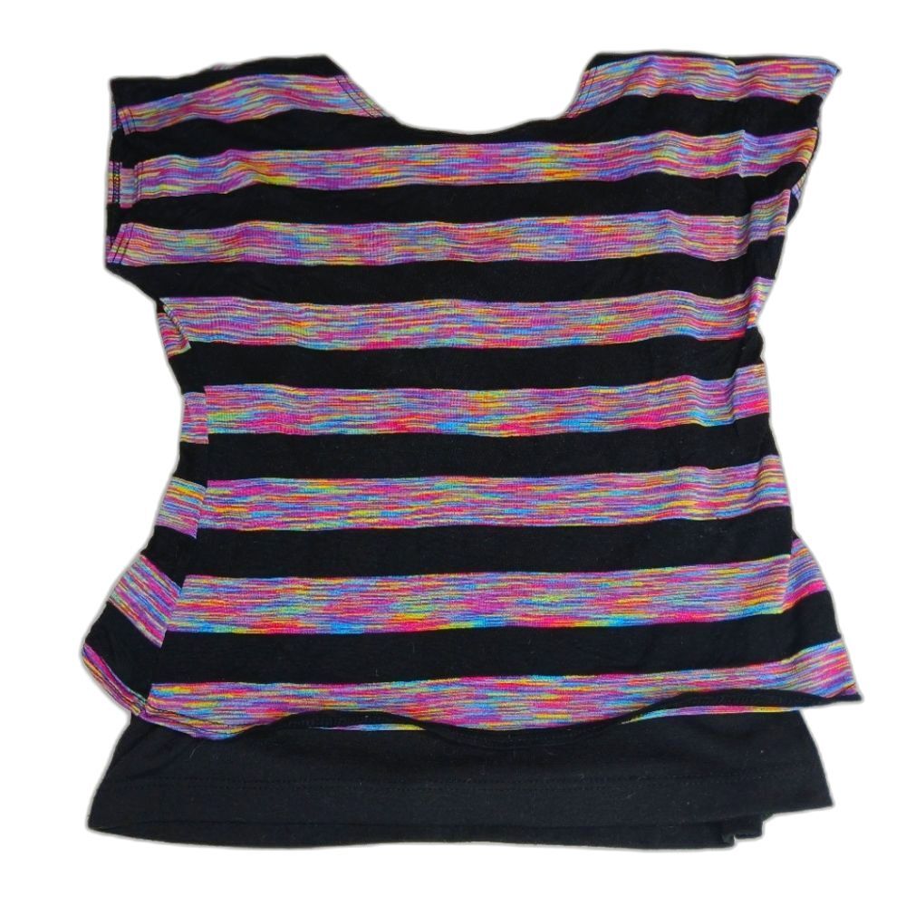 B'Tween GIrls Short Sleeve Top Tank Blouse Black Pink Multicolor Y2K Size 7/8